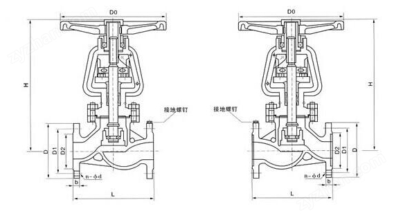JY41W氧氣截止閥外形結(jié)構(gòu)圖